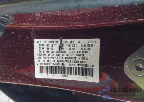 2013 Honda Accord Sport z USA, uszkodzony, nr VIN 1HGCR2F54DA089669